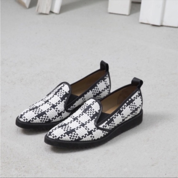 Everlane Woven Checkered houndstooth Black White Flat Platform Street Shoes - Picture 7 of 15